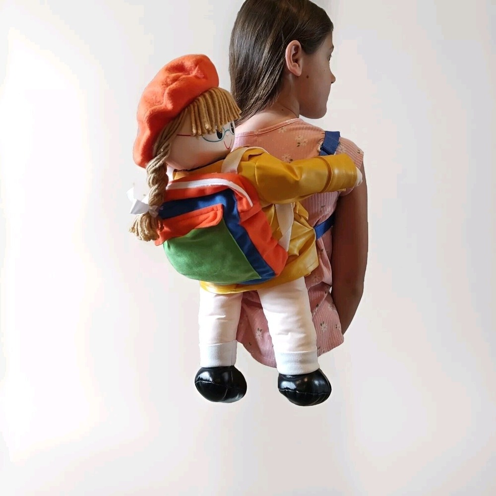 Vtg Amy Lyn Doll backpack Rain Coat Beanie‎ Braids Blonde Adjustable Y2K